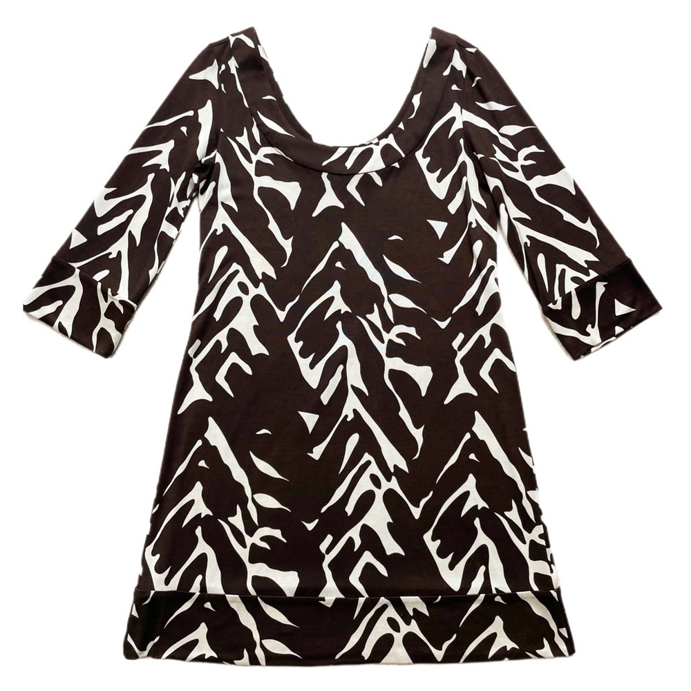 DVF Aggie Silk Jersey Dark Brown Animal Print Safari 60s Mod Shift Dress 8